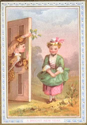 Wooing girl towards the mistletoe