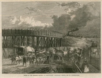 Works on the Midland Railway at Kings Cross, London; temporary bridge, Old St Pancras Road