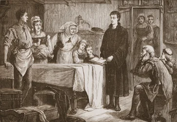 Young Calvin Expounding the Bible to a Family at Bourges