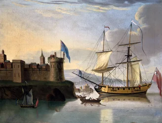 English two-masted sloop rigged as a Snow