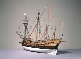 Rigged model of a Portuguese caravela from c.1535