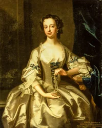 Portrait of Mary Rand by a Draped Curtain