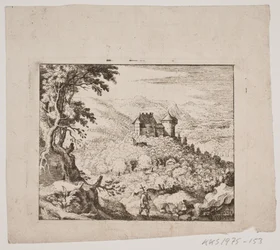 Mountainous Landscape with a Castle and a Wanderer