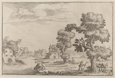 Lakeside Village with Herdsmen