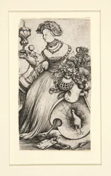 Woman and a Coat of Arms with a Peacock