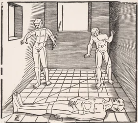Three Male Figures in a Room from: Unnderweissung der Proportzion
