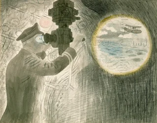 A Submarine Officer Looking Through the Periscope