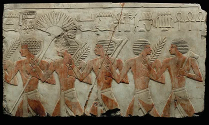 A Group of Soldiers with Standards, Palm Branches, Boomerangs, and Axes