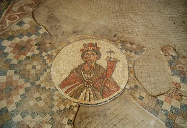 Mosaic showing Tyche, goddess of fortune, from the semi-circular exedra off Paladius Street