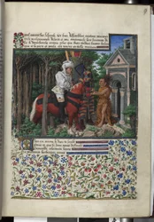 Text with Painted Initial and Framed Miniature