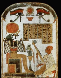 The Musician of Amon Djedkhonsouiouefankh Plays the Harp Before the God Re-Horakhty. He Sings: Worship Re When He Shines.