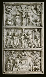 Nativity, Baptism, and Crucifixion. Ivory Plaque