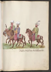 The Court of a Pasha and Sultan: Two Chamberlains on Horseback, One with a Falcon