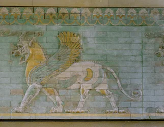 Winged Bull, Coloured Glazed Tiles, from the Palace in Susa, Iran