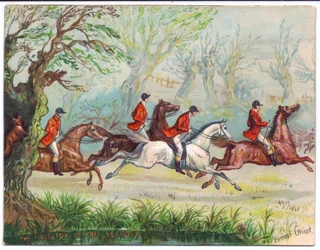 Fox Hunters Racing by While the Fox Hides in a Tree, c.1880