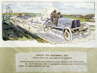Racing: the Ardennes circuit in 1903, drawing by Ernest Montaut (1878-1909)