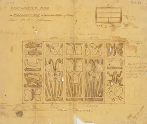 Design for Stationery Box in Macassar Ebony inlaid with Mother of Pearl