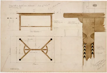 Design for a Dining Table in English Oak, Darkened, with a Hayrake Stretcher, 2nd October 1908