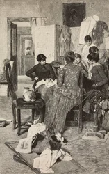 El me Dise la So Rossa, Woman Reading Letter, from Painting by Giacomo Favretto, Engraving by Ernesto Mancastropa from L