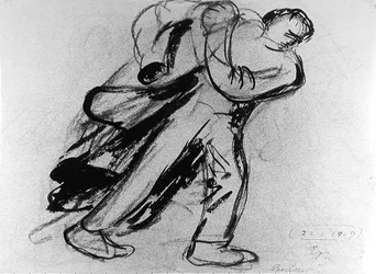 Man putting on his coat