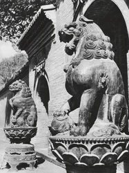 Taiyuanfu, Ta pei sze, Shansi, Bronze lions at the temple entrance