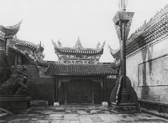 Tzeliutsing, Shansi Hui Kuan, Szechuan, Interior Court with Side-Entrance and Flag-Staff in the Shansi Club