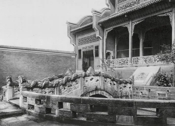 Wanhien, Wen Miao, Szechuan, Forecourt with Pond and Dragon Bridge in the Temple of Confucius in Wanhien