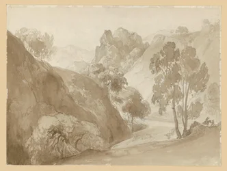 River Valley and Mountain Landscape, with Figures on the Path