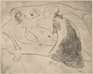 Girl, with Another Rubbing Her Belly, 1910