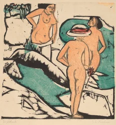 Women Bathing Between White Stones