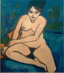 Nude on Blue Background