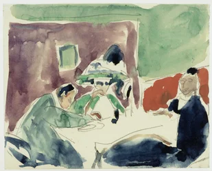Lady (Dodo?) and Two Men at a Table in the Café
