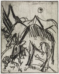 Cows Grazing in the Moonlight/Two Boys Playing with a Cat