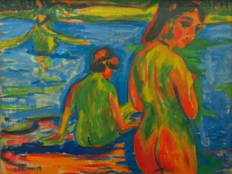 Girls Bathing in the Lake