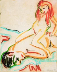 Reclining Naked Man with Child on Back