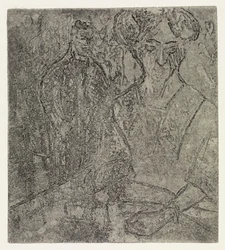 Man and seated woman/Blonde and Black woman