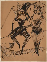 Two Dancers with a Cat