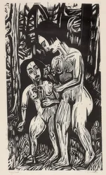 Two Naked Girls with Flowers in the Forest