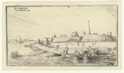 Rowboats with Fishermen in Front of a Fort on the Scheldt