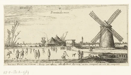 Skaters on the Ice near a Mill in the Vicinity of Penningsveer