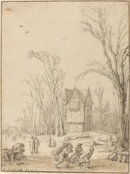 Villagers Skating on a Frozen Pond