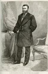Portrait of Ulysses Grant (1822-1885), American general, leader of Union troops during the Secession War and 18th President of the United States for two terms from 1869 to 1877. Engraving after the drawing of E. Ronjat, to illustrate the story