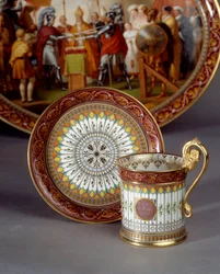 Serving porcelain cup and saucer made of chocolate