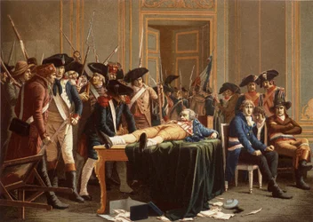 The morning of the 10th Thermidor Year II; Maximilien de Robespierre, with a fractured jaw, spread on a table