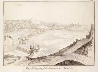 View of the Bridge at Avignon Looking Towards Villeneuve, early 17th century