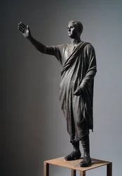 Aule Metele (The Orator), Roman orator - Etruscan bronze sculpture, h: 179 cm, ca. 90-70 BC, from Pila, Italy - Etruscan civilization: “The magistrate of Perugia, Aulus Metellus, called the Orator or the Arringatore” Bronze sculpture