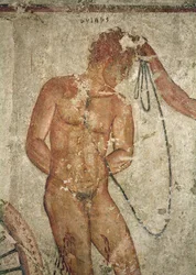 (Detail) of a Trojan Prisoner, from the Francois Tomb at Vulci, c.320-280 BC
