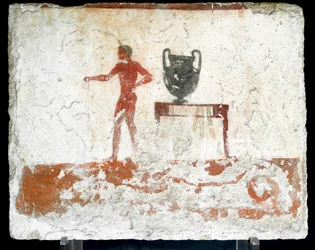 Etruscan Art: A Young Naked Ephebe Near a Table with a Vase