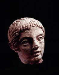 Etruscan Civilization: Head of a Young Man from the Temple of Belvedere, in Orvieto - 5th-4th Century BC Diam 13 cm