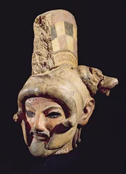 Head of a warrior wearing a helmet, from Satricum